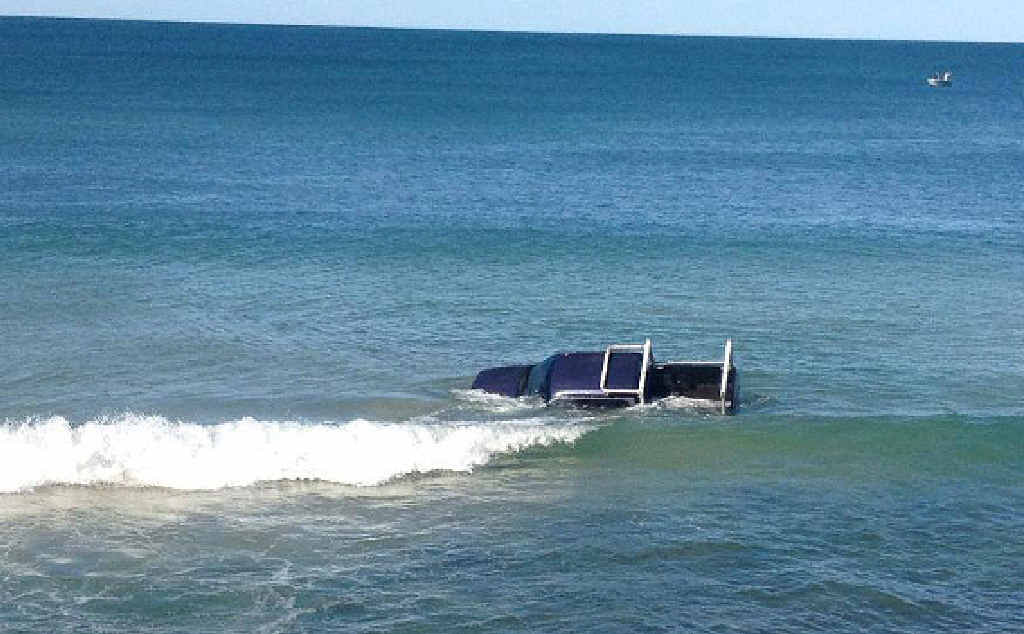 SUBMERGED: Another 4WD taken by the surf at Mudlo Rocks last year. SUBMERGED: Another 4WD taken by the surf at Mudlo Rocks last year.